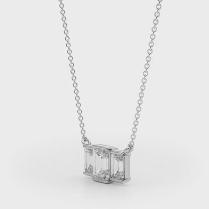 14K White Gold 3 Stone Emerald Cut Pendant With 1.10 TCW Diamond (SI1-SI2, G-H)