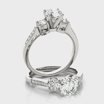 14K White Gold Engagement Rings 3 Stone Round With 0.45 TCW Diamond (Lab Grown VS-SI1, E/F/G)