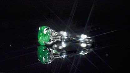 18K White Gold Statement Ring With 2.05 TCW Round Shape Natural Emerald, GRS Certified
