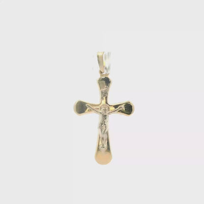 14K Yellow Gold Beveled Cross Pendant, Dainty Polished Religious Symbol