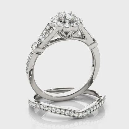 14K White Gold Engagement Rings Halo Round With 0.53 TCW Diamond (SI1-SI2, G-H)