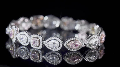 18K White Gold Statement Bracelet With 2.46 TCW Pink Pear Shape Natural Diamond, GIA Certified