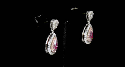 18K White Yellow & Rose Gold Statement Earrings With 0.72 TCW Pink Pear Shape Natural Diamond, GIA Certified