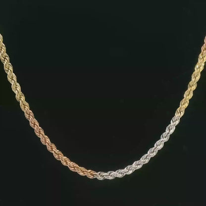 18K Tri-Color Gold Italian Rope Chain Bracelet, Polished & Timeless Classic