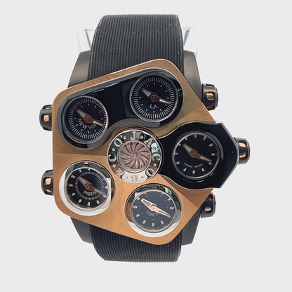 Jacob & Co Grand Quartz Mens Steel / 18k Gold Case With Rubber Strap Authentic Luxury Timepiece