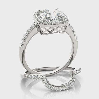 14K White Gold Engagement Rings Halo Square & Cushion With 0.22 TCW Diamond (SI2, H-I)