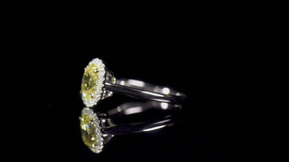 18K White Gold Statement Ring With 1.56 TCW Yellow Oval Shape Natural Diamond, GIA Certified