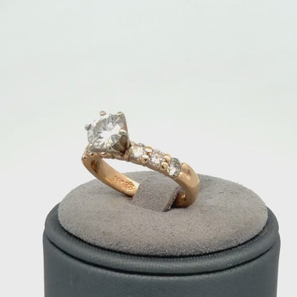 14K Yellow Gold Engagement Ring 0.75 CTW Moissanite with Diamond Accents