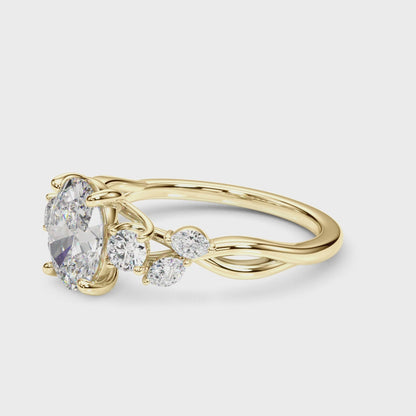 14K Yellow Gold Split Shank Ov Center Rd & Mq Sides With 2.32 TCW Diamond (Lab Grown VS-SI1, E/F/G)