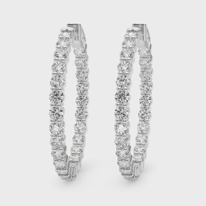 14K White Gold Lab Grown Diamond 1.4 Inch 2 Prong Round Hoop With 4.50 TCW Diamond (Lab Grown VS-SI1, E/F/G)
