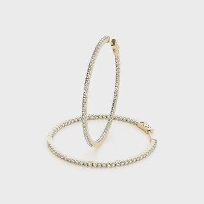 14K Yellow Gold 1.2 Inch 4 Prong Round Hoop With 0.40 TCW Diamond (SI2, H-I)