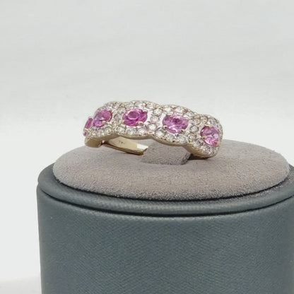 14K White Gold 1.35ctw Synthetic Pink Sapphire & Lab Grown Diamond Band