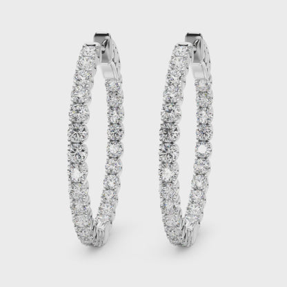 14K White Gold Lab Grown Diamond 1.1 Inch 4 Prong Round Hoop With 2 TCW Diamond (Lab Grown VS-SI1, E/F/G)