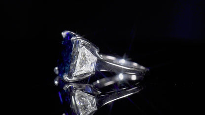 18K White Gold Statement Ring With 18.71 TCW Cushion Shape Natural Sapphire, SSEF Certified