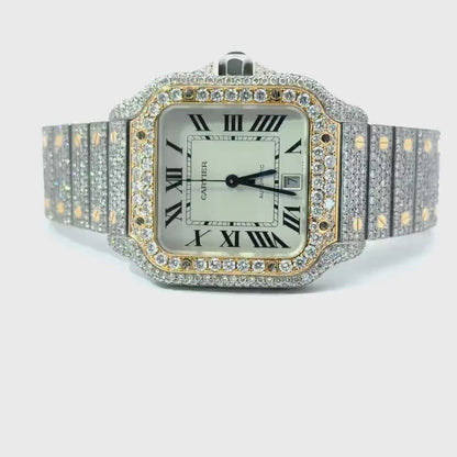 Mens Cartier Santos De Cartier 18K Gold/Steel Diamond Automatic Watch