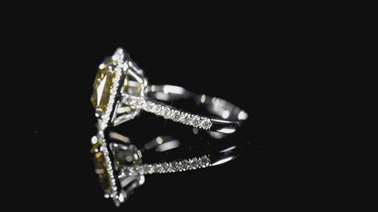 18K White Gold Statement Ring With 4.02 TCW Yellow Radiant Shape Natural Diamond, GIA Certified