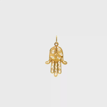 14K Yellow Gold Hamsa Pendant / Charm, Classic Dainty Hand of Fatima Symbol