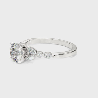 14K White Gold Marquise & Round Engagement Ring With 0.39 TCW Diamond (Lab Grown VS-SI1, E/F/G)