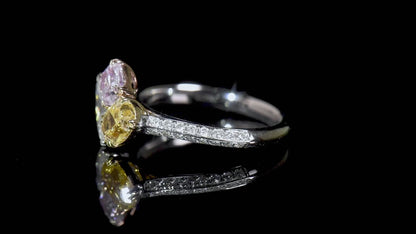 18K White Yellow & Rose Gold Statement Ring With 1.74 TCW Pink Mix Shape Natural Diamond, GIA Certified