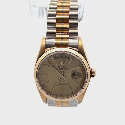 Mens Rolex Day-Date President Tridor Tricolor Quickset 18k Gold 18038