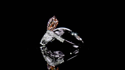 18K White Gold Statement Ring With 0.39 TCW Pink Pear Shape Natural Diamond, GIA Certified