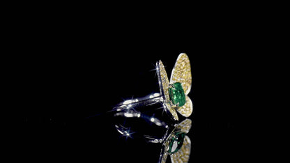 18K White Gold Statement Ring With 1.36 TCW Cushion Shape Natural Emerald, GRS Certified