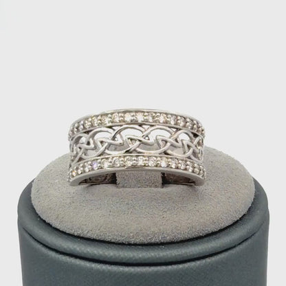 14K White Gold Celtic Woven Style Design Band with 0.38 CTW Diamonds Size 7