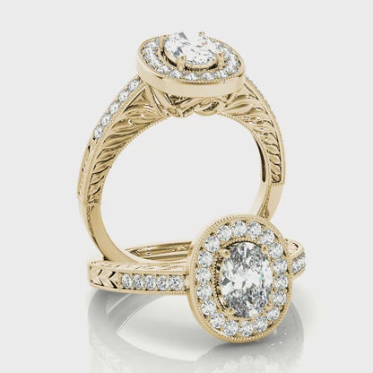 14K Yellow Gold Engagement Rings Halo Oval With 0.32 TCW Diamond (SI2, H-I)