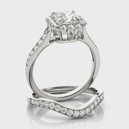 14K White Gold Engagement Rings Halo Square & Cushion With 0.29 TCW Diamond (SI1-SI2, G-H)