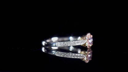 18K White & Rose Gold Statement Ring With 0.50 TCW Pink Cushion Shape Natural Diamond, GIA Certified