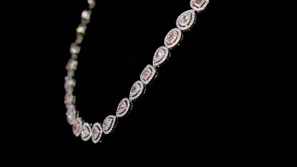18K White Gold Statement Necklace With 4.60 TCW Pink Mix Shape Natural Diamond, GIA Certified