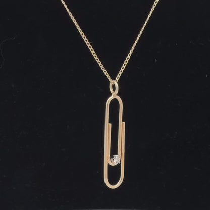 14K Yellow Gold Paperclip Pendant Necklace w/ Accent Diamond