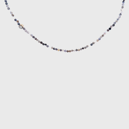 14K Yellow Gold Quartz Beaded Necklace with Single Diamond .01 CTW