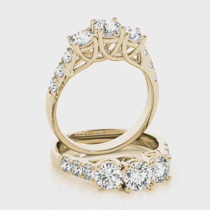 14K Yellow Gold 3 Stone Ring With 0.95 TCW Diamond (SI1-SI2, G-H)