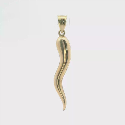14K Yellow Gold Italian Horn Pendant Dainty Polished Minimalist Lucky Charm