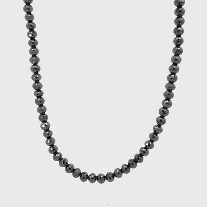 14K Yellow Gold 100.14ctw Natural Faceted Black Diamond Beaded Necklace w/ 2" Of Extention Chain