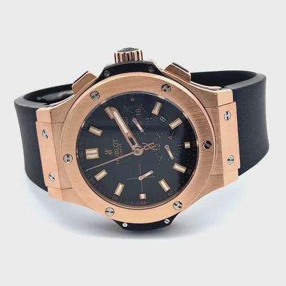 Hublot Big Bang Automatic Mens 18k Rose Gold Case With Rubber Strap Authentic Luxury Timepiece