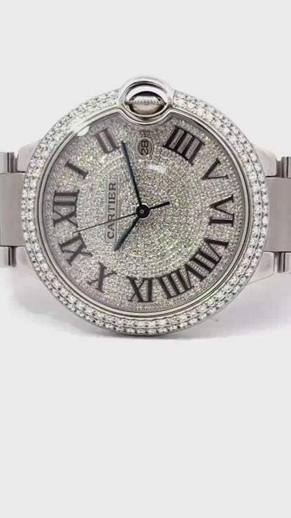 Mens Cartier Ballon Bleu Steel 42mm Diamond Watch