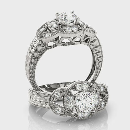 14K White Gold Engagement Rings Antique With 0.68 TCW Diamond (SI2, H-I)