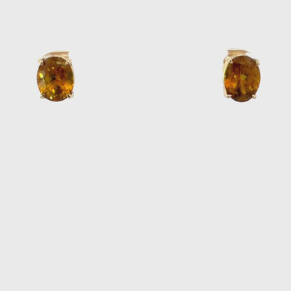 14K Yellow Gold Sphene Stud Earrings, 5.05 CTW Classic Gemstone Jewelry