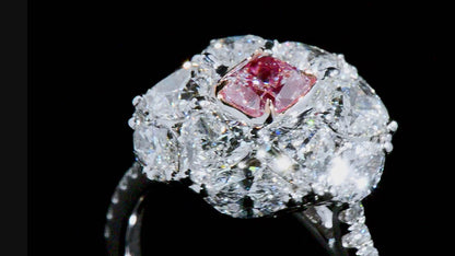 18K White & Rose Gold Statement Ring With 0.51 TCW Pink Cushion Shape Natural Diamond, GIA Certified