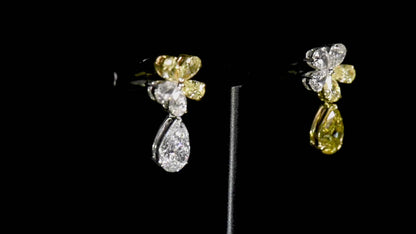 18K White & Yellow Gold Statement Earrings With 3.06 TCW Multicolor Pear Shape Natural Diamond, GIA Certified
