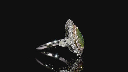 18K White Gold Statement Ring With 2.00 TCW Yellow Pear Shape Natural Diamond, GIA Certified