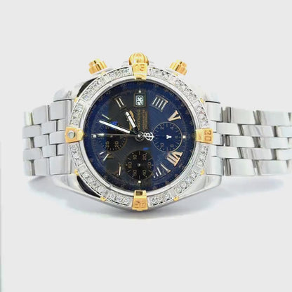 Mens Breitling Chronomat Evolution Chronograph 18K Yellow Gold/Steel Diamond Automatic Watch - 44mm