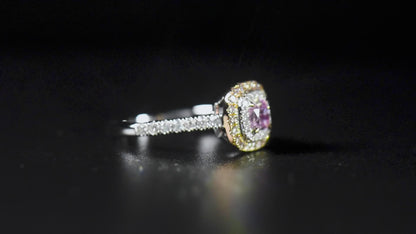 18K White & Rose Gold Statement Ring With 0.50 TCW Pink Radiant Shape Natural Diamond, GIA Certified