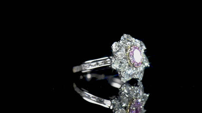 18K White & Rose Gold Statement Ring With 0.50 TCW Pink Oval Shape Natural Diamond, GIA Certified