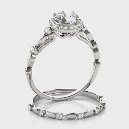 14K White Gold Engagement Rings Halo Round With 0.33 TCW Diamond (SI1-SI2, G-H)