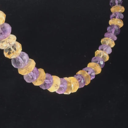 Faceted Amethyst & Citrine Beaded Necklace, Knotted, Sterling Silver Clasp