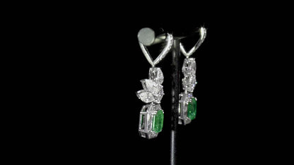 18K White Gold Statement Earrings With 3.37 TCW Cushion Shape Natural Emerald, GRS Certified