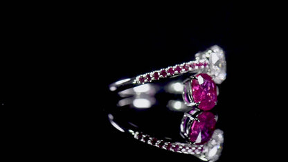 18K White Gold Statement Ring With 1.21 TCW Oval Shape Natural Ruby, AGL Certified